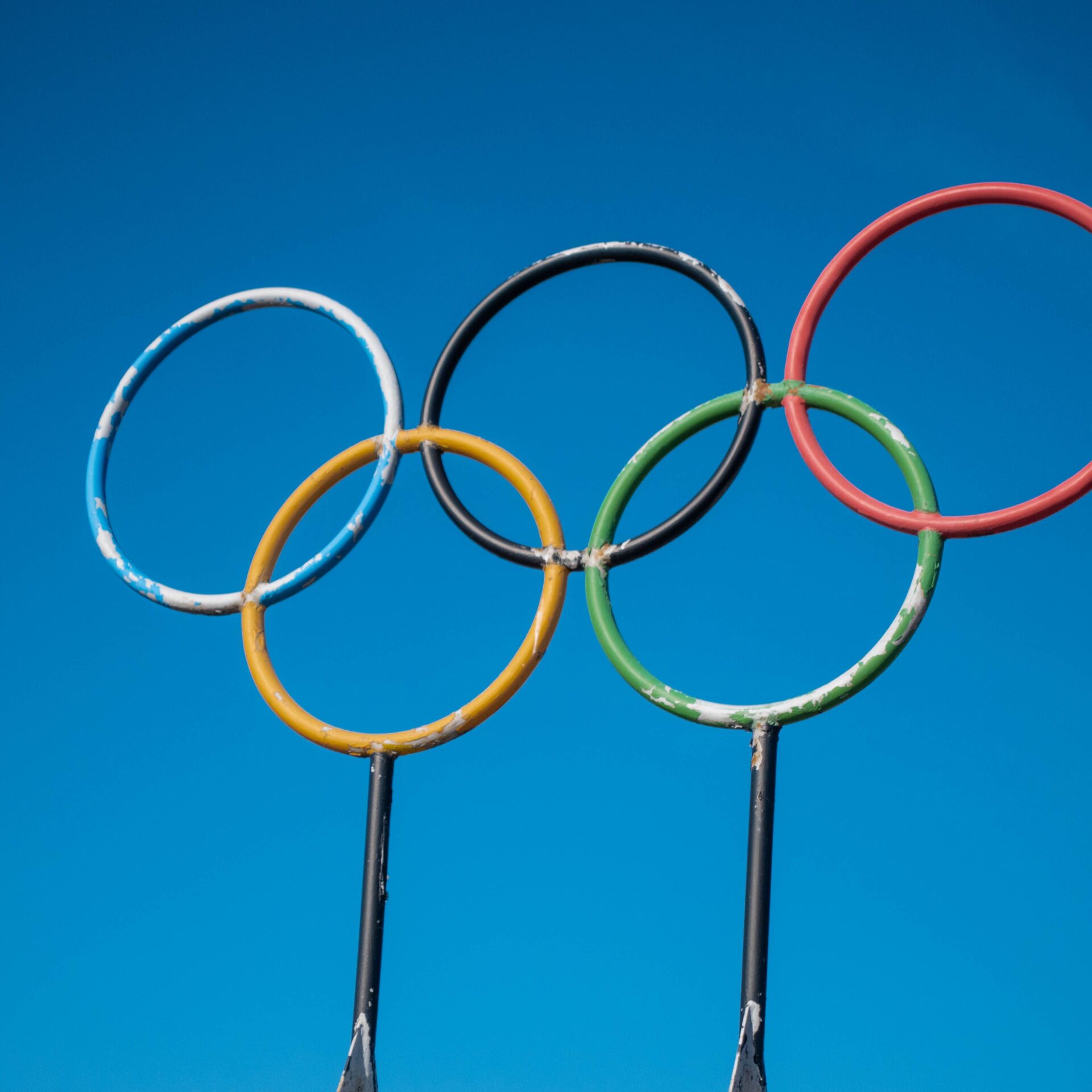 Olympic rings against a blue sky