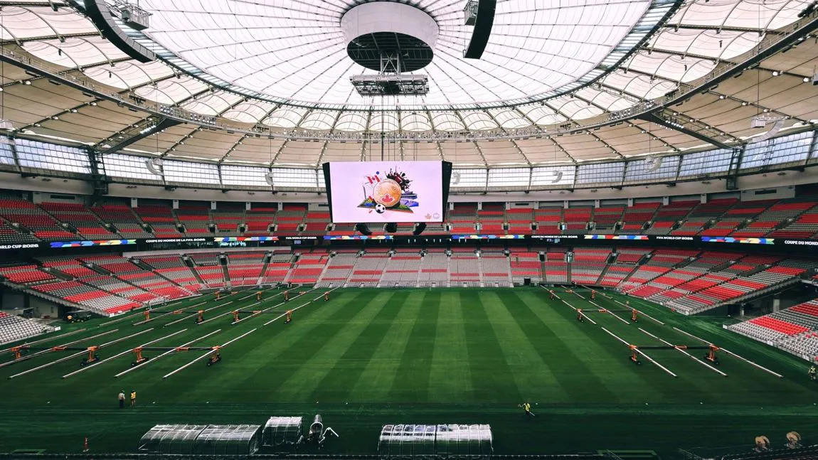 Floodlit stadium bowl ready for kick-off
